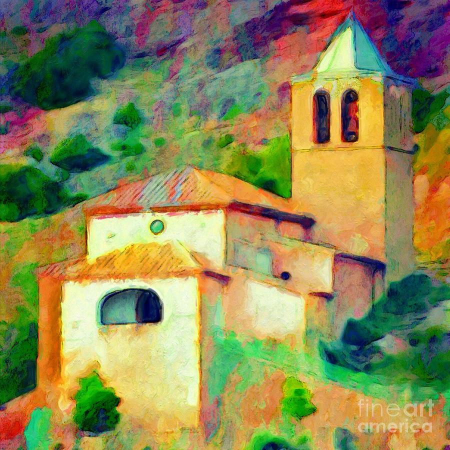 S - Church in Riglos Spain - Square Painting by Lyn Voytershark
