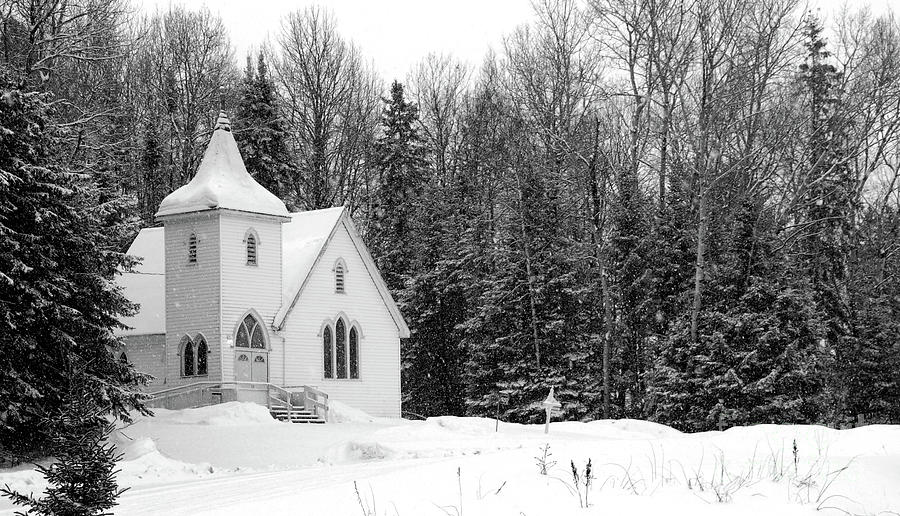 Church in the Snow B and W Photograph by David Arment