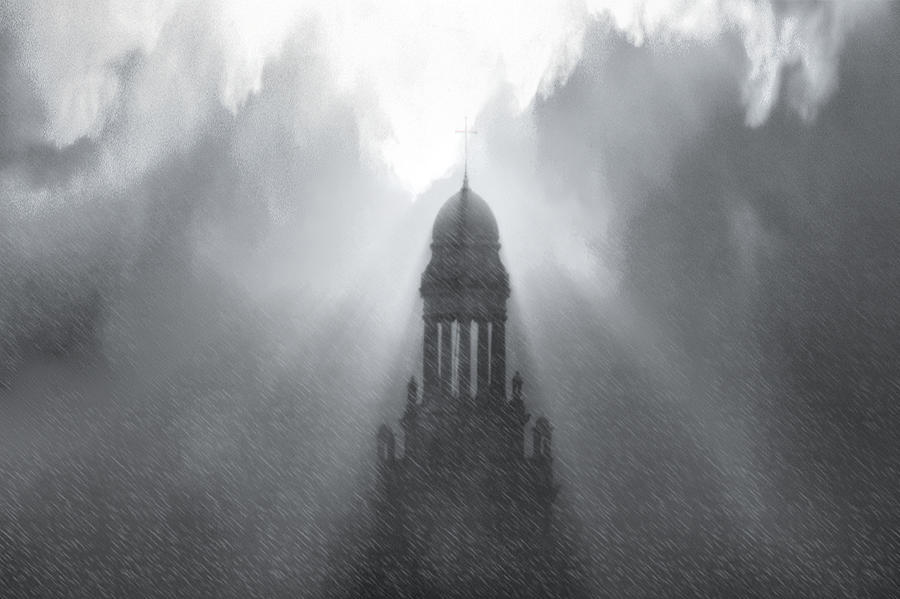 Black And White Photograph - Church in The Storm by Kellice Swaggerty