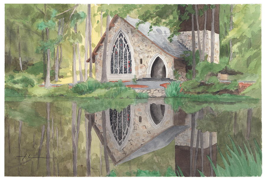 Church In The Woods Watercolor Portrait Drawing by Mike Theuer Church In The Woods Watercolor Portrait Drawing by Mike Theuer