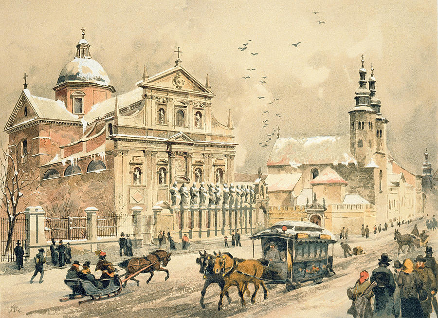Winter Painting - Church Of St Peter And Paul in Krakow by Stanislawa Kossaka