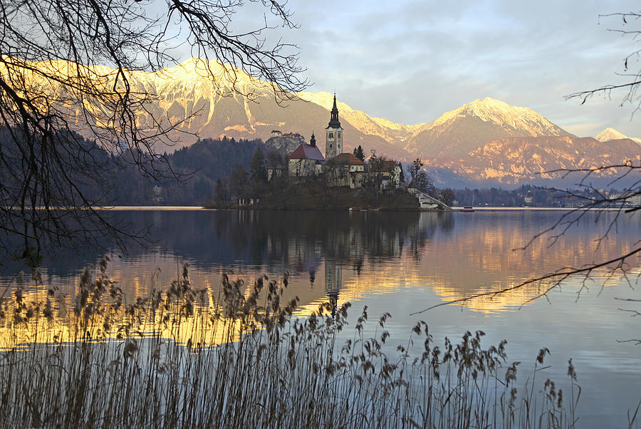 Church On Bled Island At Sunset Photograph