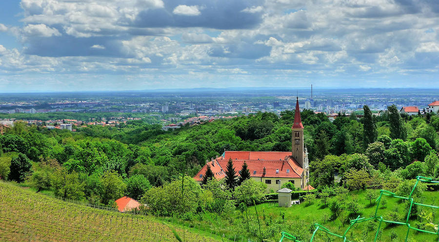 Church on green hill above croatian capital Zagreb Photograph by Brch Photography