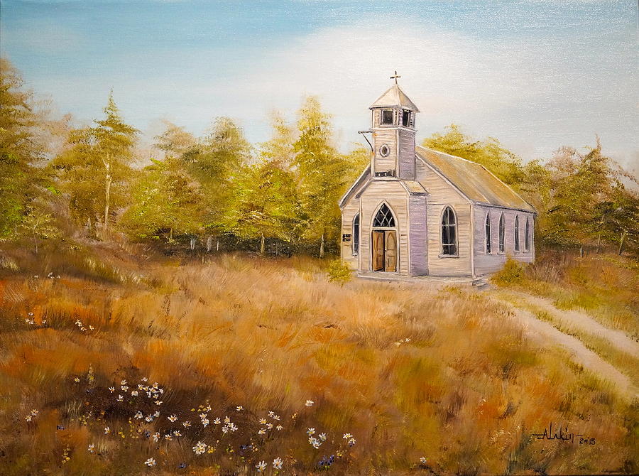 Tree Painting - Church on the Hill by Alan Lakin