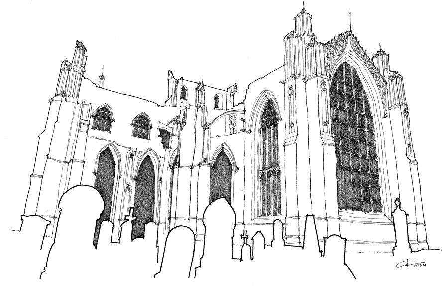 Church Ruins Drawing by Calvin Durham