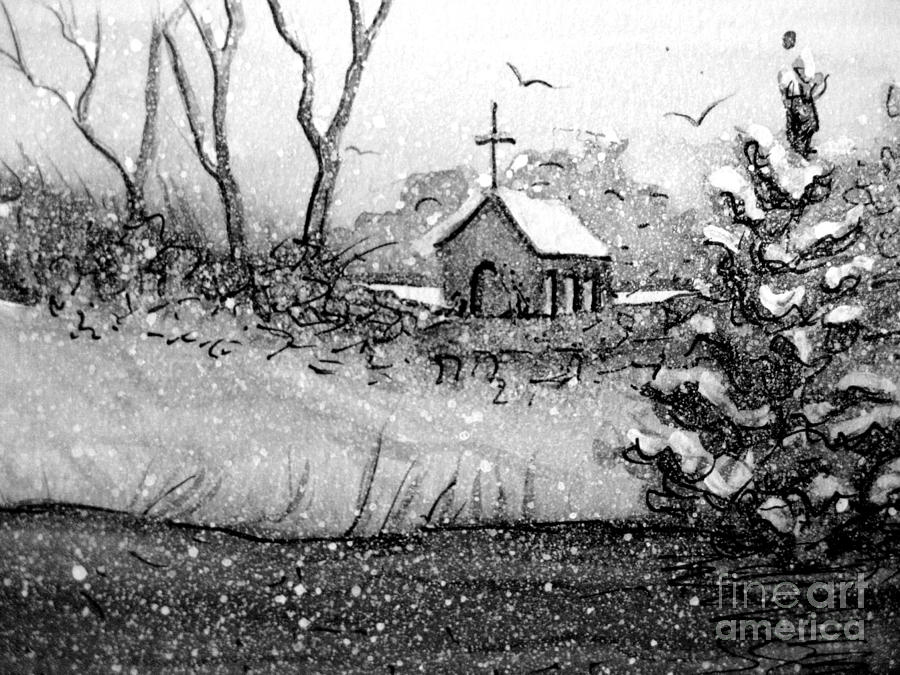 Church Snow Scene Painting by Gretchen Allen