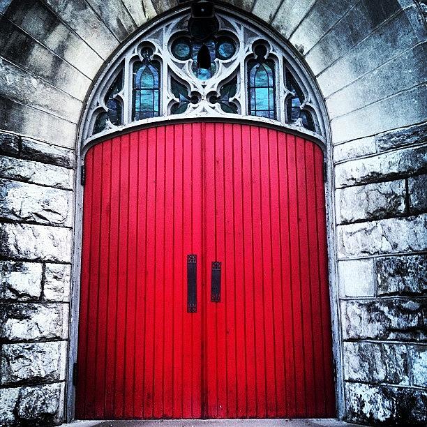 Beautiful Photograph - #church #stainedglass #red #reddoors by Samantha Rash