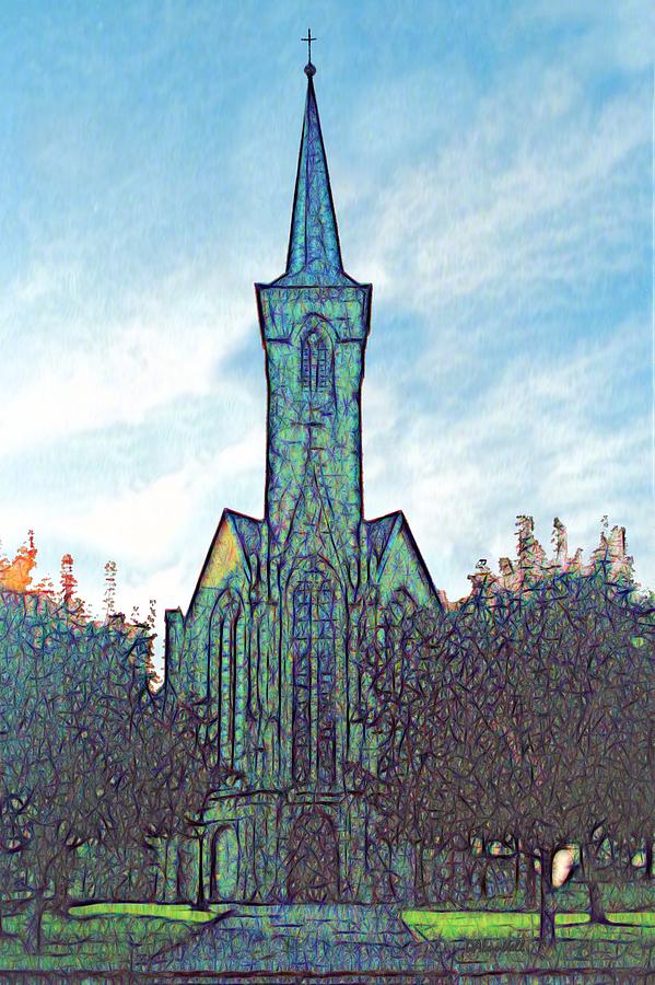 Church Steeple at Sunrise Digital Art by Dennis Lundell