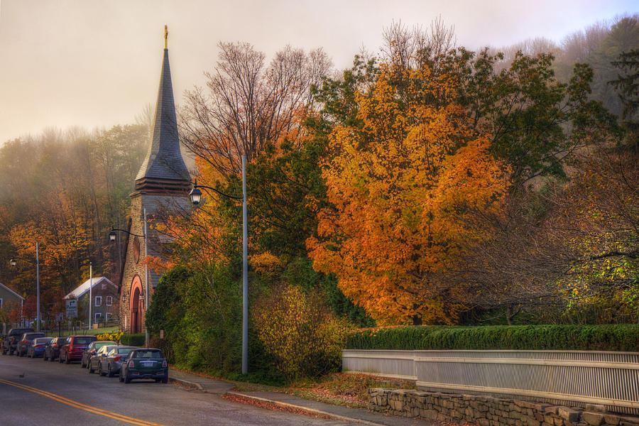 Church Steeple in Autumn Photograph by Joann Vitali