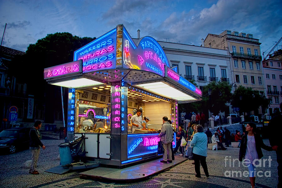 Architecture Photograph - Churros Stand with Neon Lights 1 by David Smith