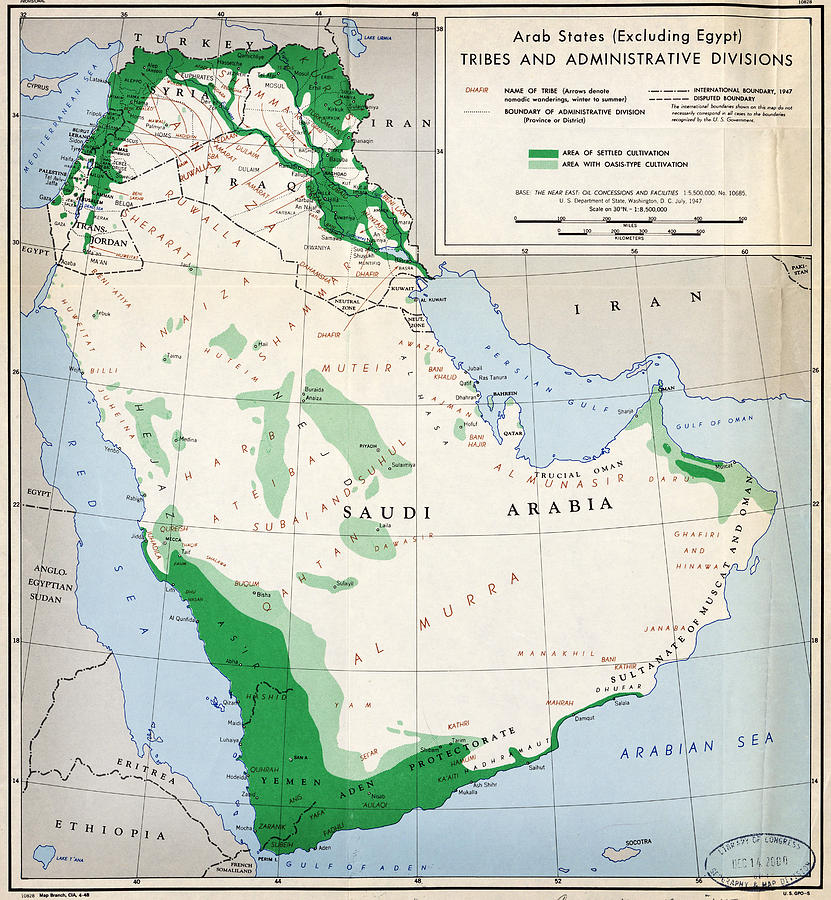 CIA Map of Arab States 1947 #1 Painting by MotionAge Designs