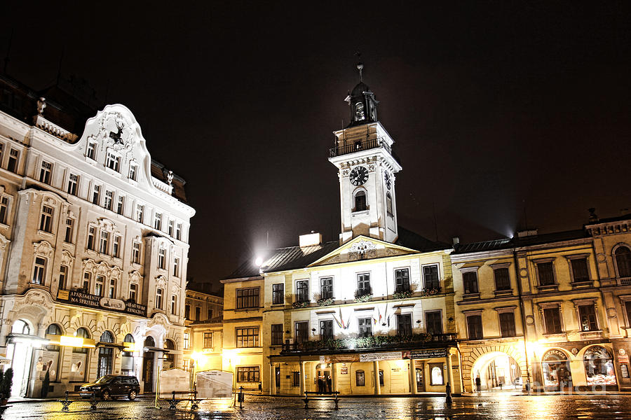 Flower Photograph - Cieszyn Town Center At Night by Mariola Bitner