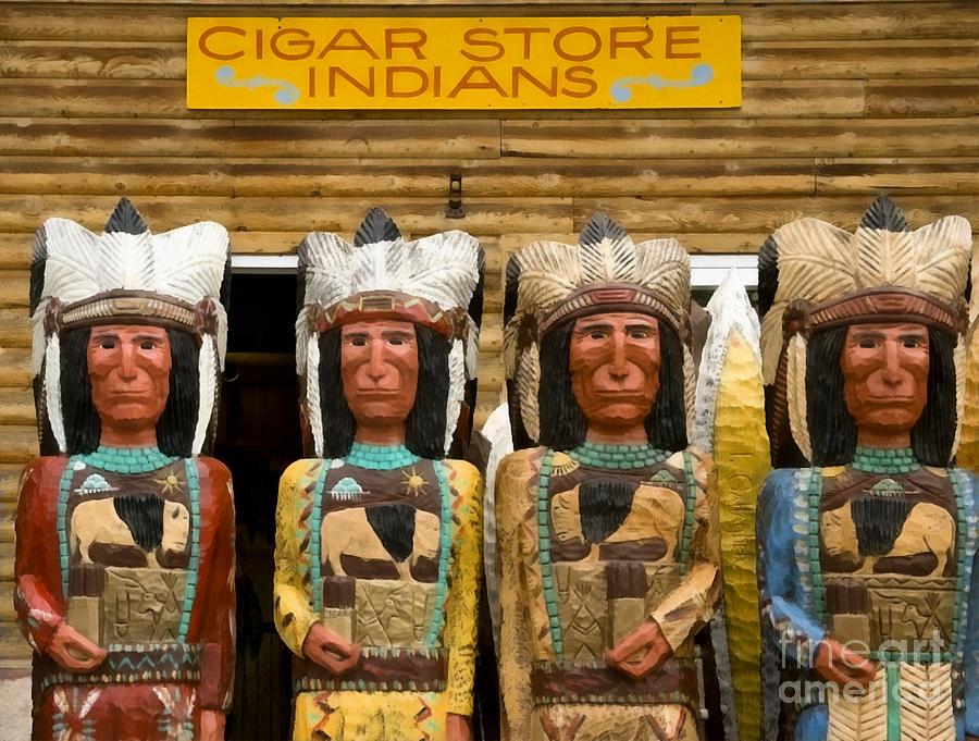 Vintage Painting - Cigar Store Indian statues by Vincent Monozlay