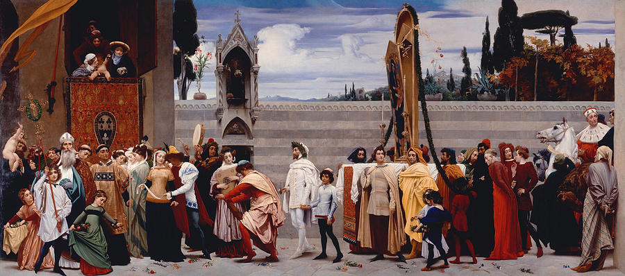 Frederic Leighton Painting - Cimabues Celebrated Madonna is carried in Procession through the Streets of Florence by Frederic Leighton