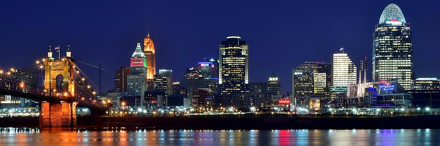 Cincinnati Blue Hour Panorama Photograph by Frozen in Time Fine Art Photography