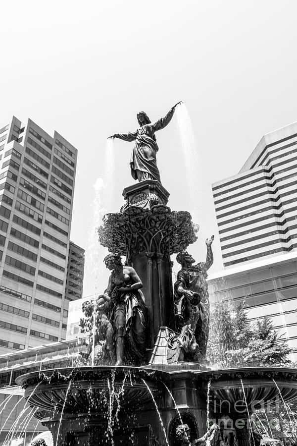 Cincinnati Fountain Black and White Picture Photograph by Paul Velgos