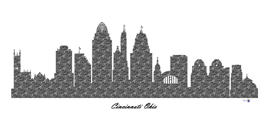 Cincinnati Ohio 3D BW Stone Wall Skyline Digital Art by Gregory Murray