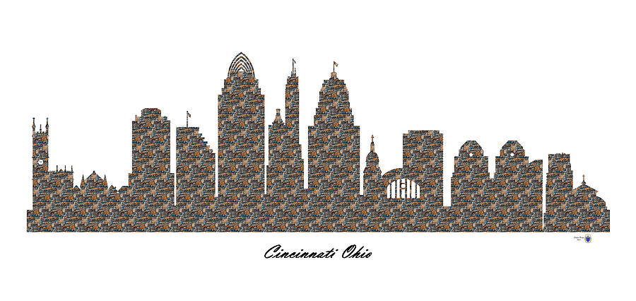 Cincinnati Ohio 3D Stone Wall Skyline Digital Art by Gregory Murray