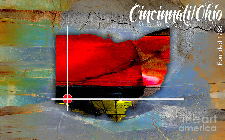 Cincinnati Skyline Mixed Media - Cincinnati Ohio Map Watercolor by Marvin Blaine