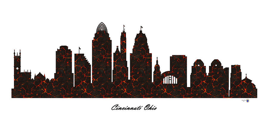 Skyline Digital Art - Cincinnati Ohio Molten Lava Skyline by Gregory Murray