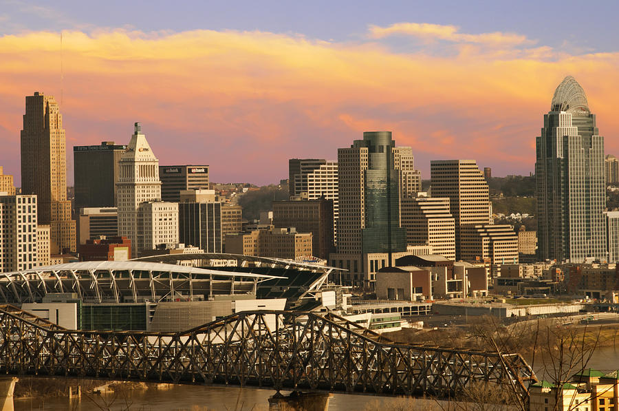 Cincinnati Over The Bridge Photograph by Randall Branham