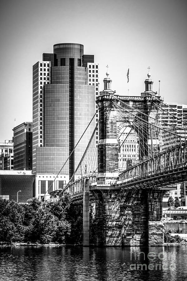 Cincinnati Roebling Bridge Black and White Picture Photograph by Paul Velgos