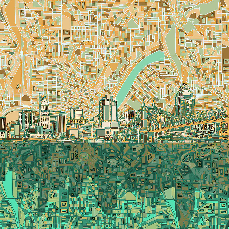 Cincinnati Skyline Abstract 2 Painting by Bekim M