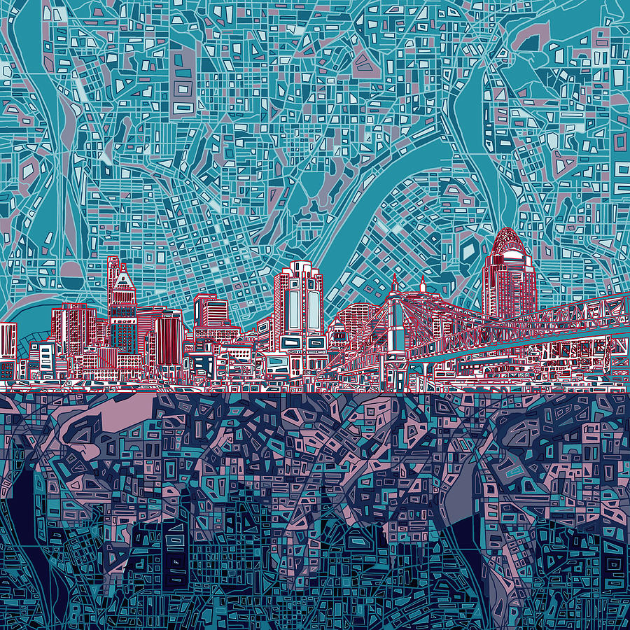 Cincinnati Skyline Abstract 6 Painting by Bekim M