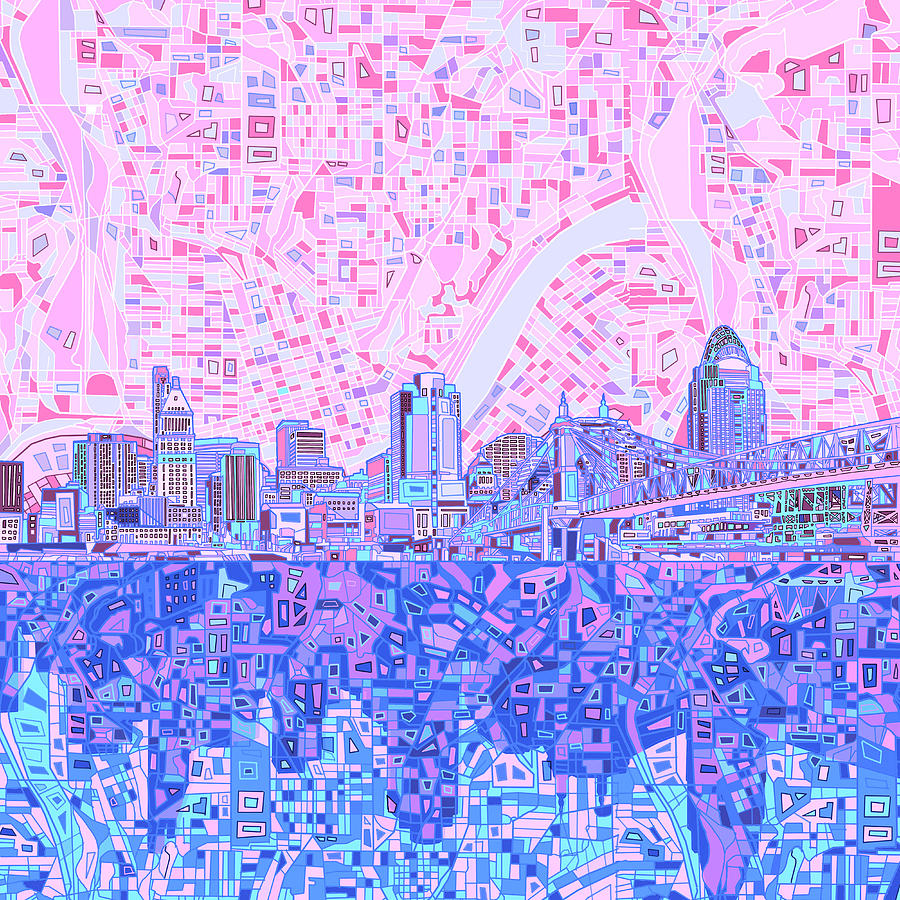 Cincinnati Skyline Abstract Painting by Bekim M