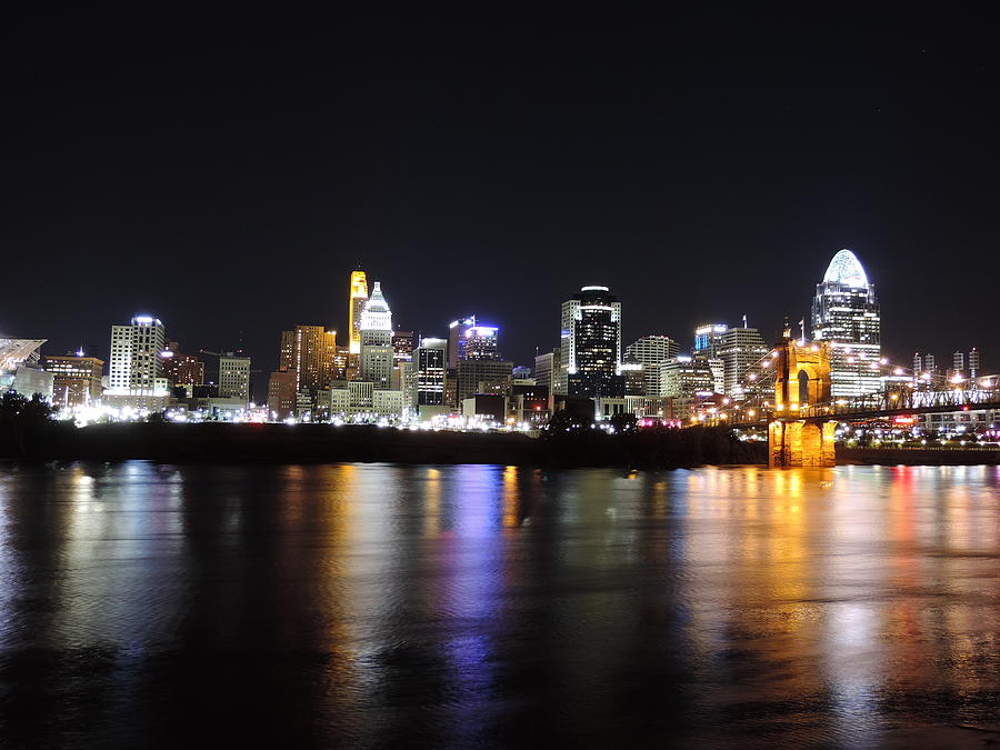 Cincinnati Skyline At Night From Covington Kentucky Photograph