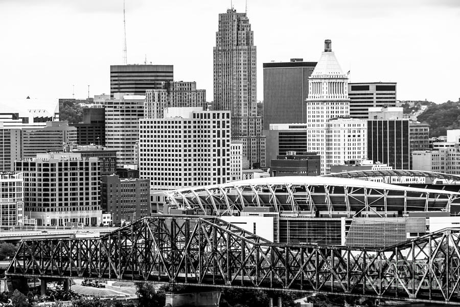 Cincinnati Skyline Black and White Picture Photograph by Paul Velgos