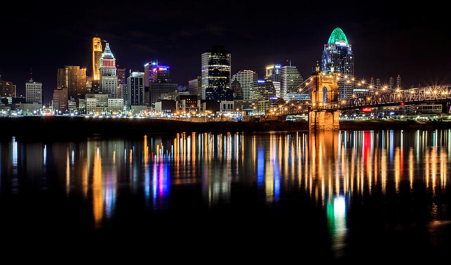 Cincinnati Skyline In Christmas Colors Photograph