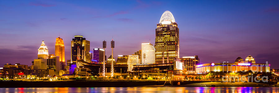 Cincinnati Skyline Night Panorama Photo Photograph by Paul Velgos