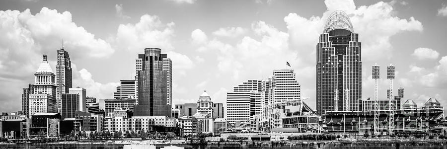 Cincinnati Skyline Panorama Black and White Photo Photograph by Paul Velgos
