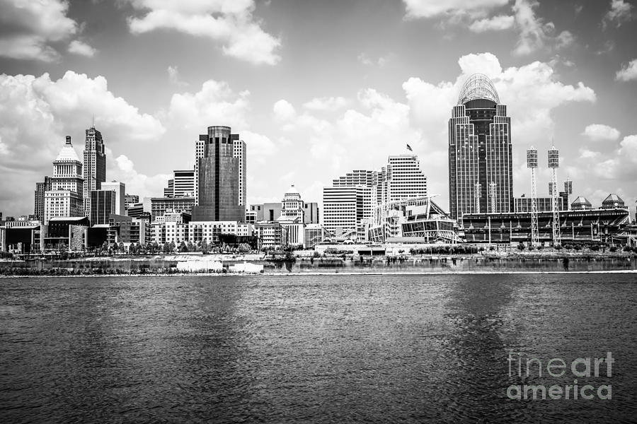 Cincinnati Skyline Photo in Black and White Photograph by Paul Velgos