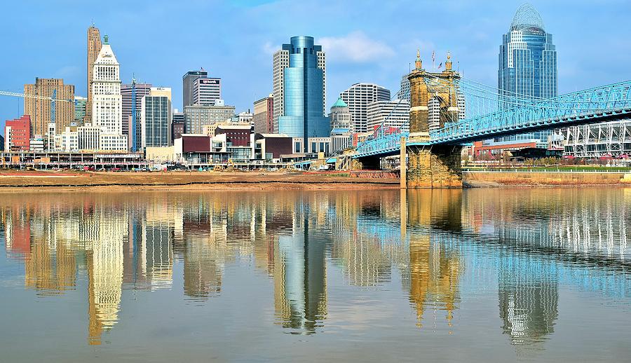 Cincinnati Photograph - Cincinnati Skyline Reflects by Frozen in Time Fine Art Photography