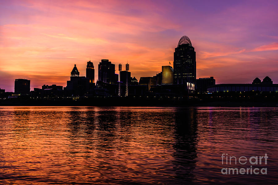 Cincinnati Skyline Sunset at Night Photograph by Paul Velgos
