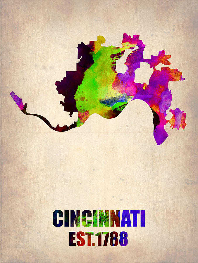 Cincinnati Painting - Cincinnati Watercolor Map by Naxart Studio