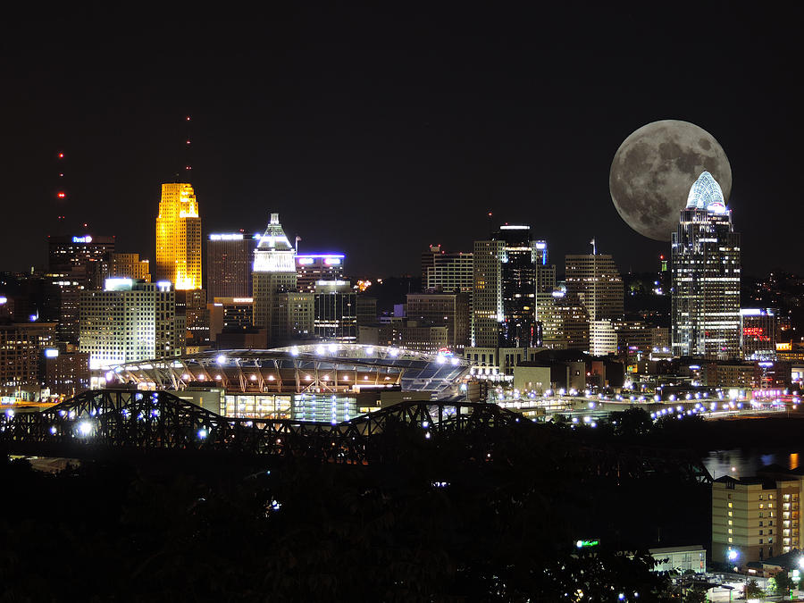 Cincinnati Photograph - Cincinnati with the Moon 2 by Cityscape Photography