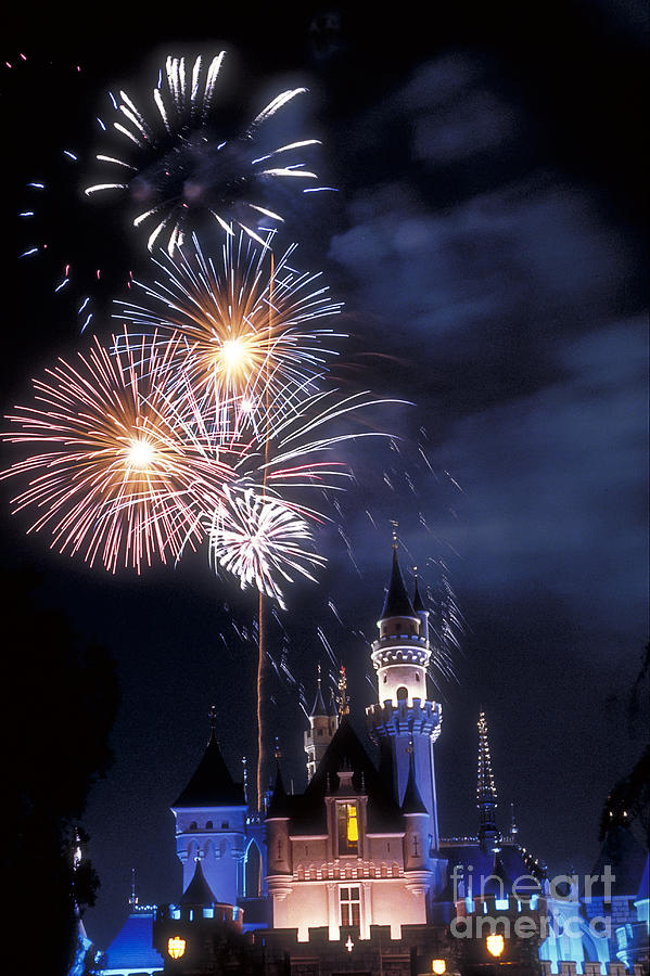 Sleeping Beauty Castle Fireworks Photograph by David Zanzinger