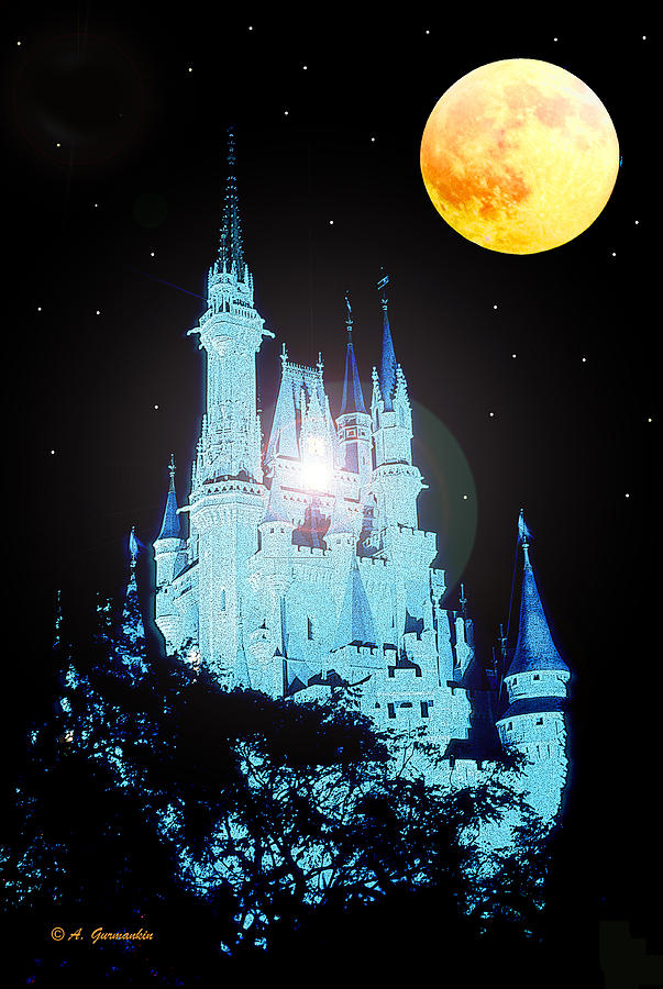 Cinderellas Castle and Full Moon Digital Art by A Macarthur Gurmankin