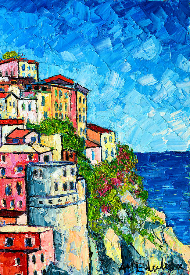 Cinque Terre Italy Manarola Painting Detail 3 Painting by Ana Maria Edulescu
