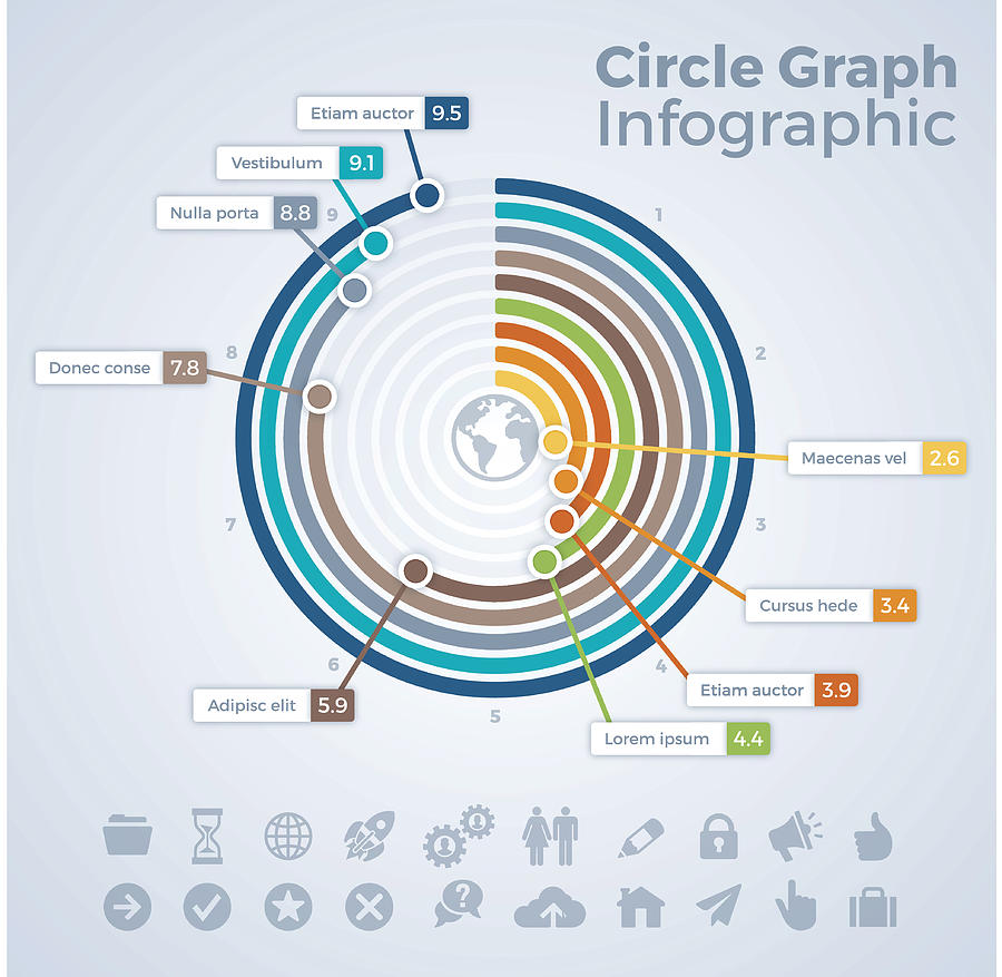 Circle Bar Graph Infographic Drawing by Filo