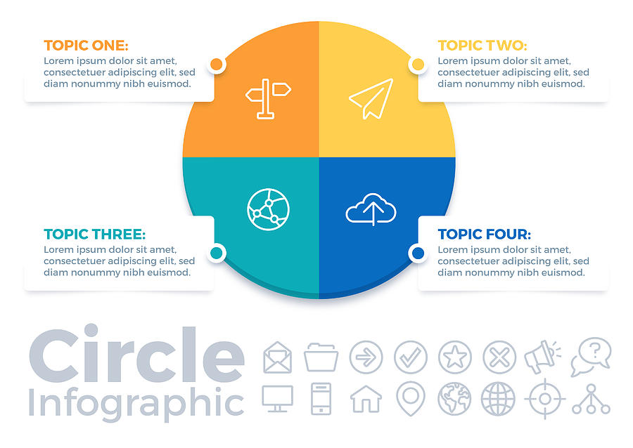 Circle Four Item Infographic Pie Chart Drawing by Filo Circle Four Item Infographic Pie Chart Drawing by Filo