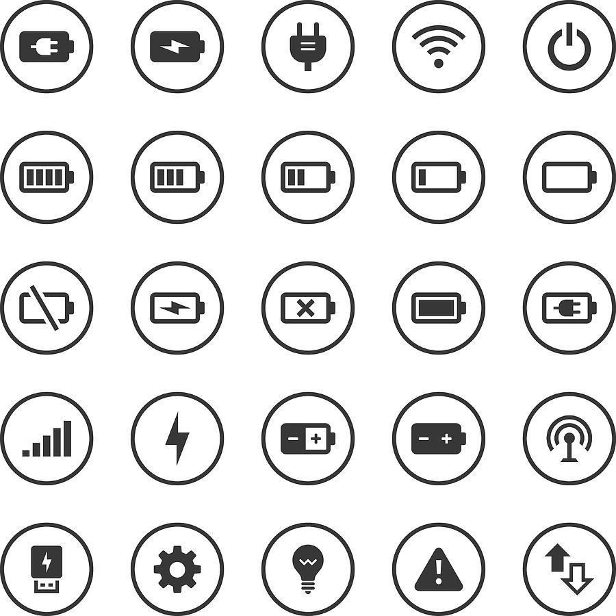 Circle Icons Set | Battery & Power Drawing by Kenex