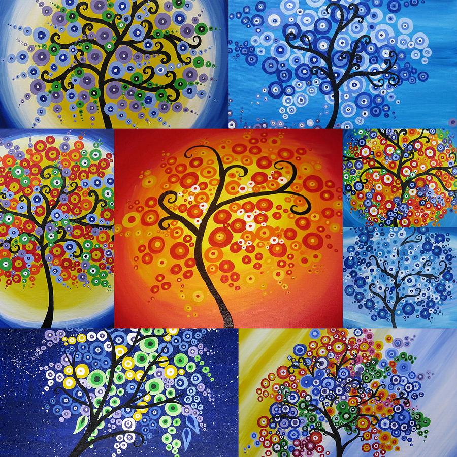 Tree Painting - Circle Trees by Cathy Jacobs