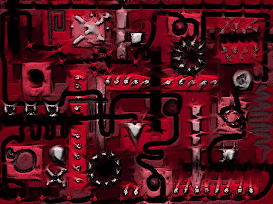 Circuit Board Abstract in Red Digital Art by Barbara St Jean