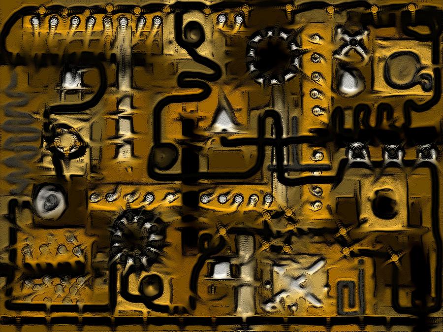 Circuit Board Abstract in Yellow Digital Art by Barbara St Jean
