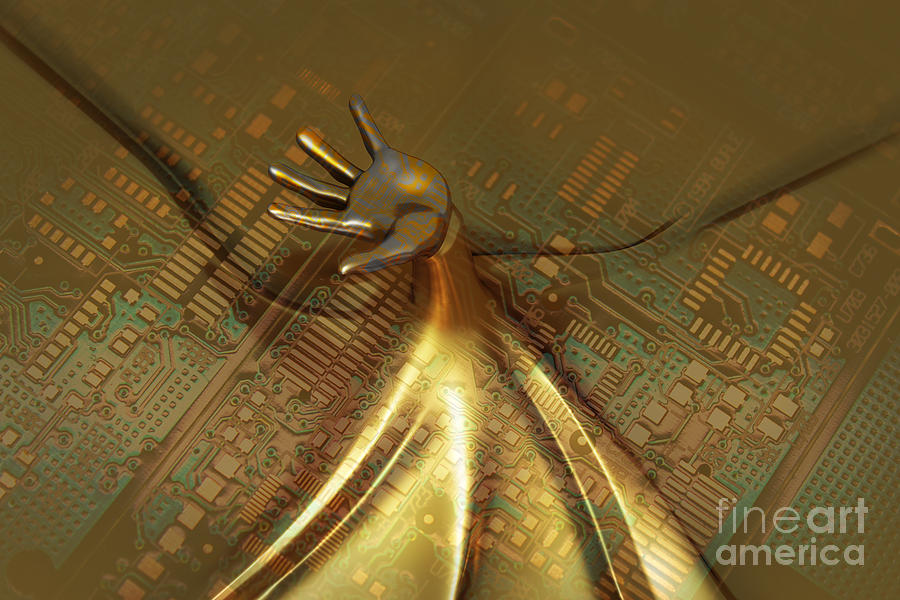 Circuit Board Gold Hand Photograph by Mike Agliolo