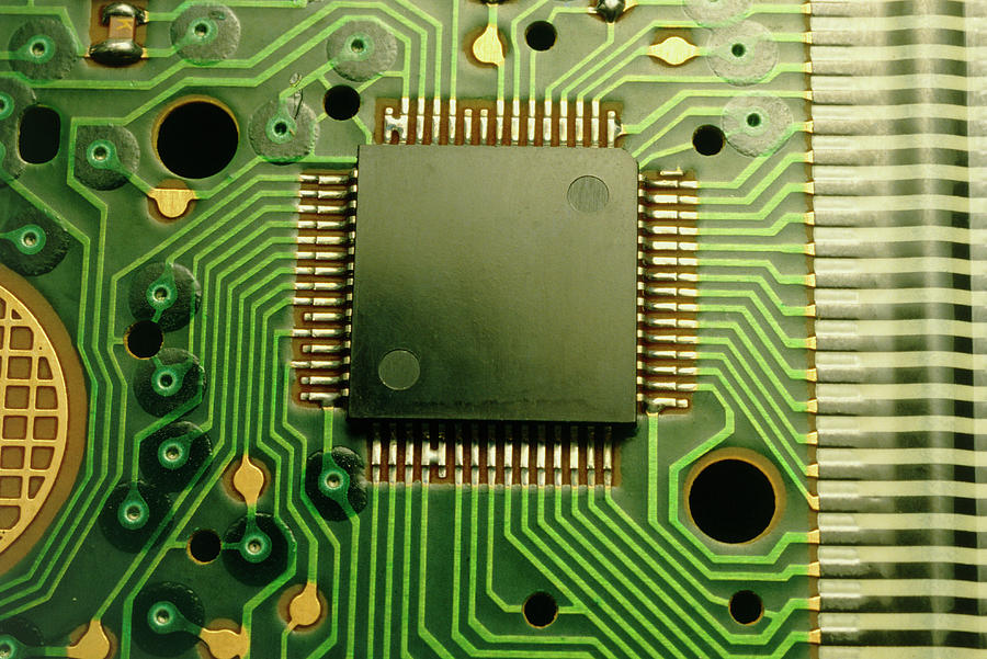 Device Photograph - Circuit Board With Control Chip by Martin Dohrn/science Photo Library.